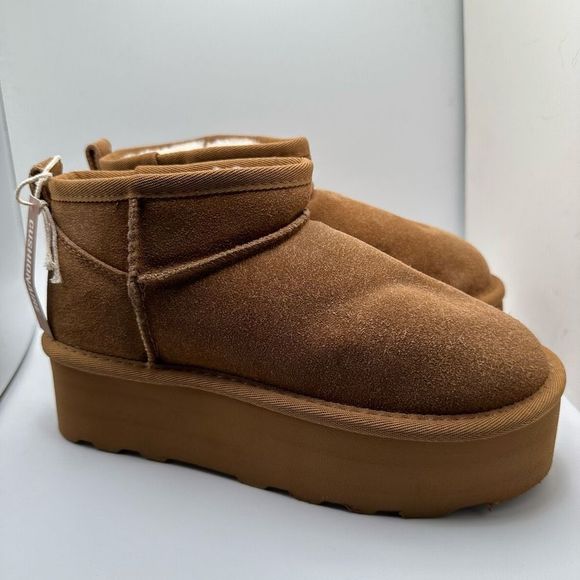 CUSHIONAIRE Women's Genuine Suede pull on platform boot +Memory Foam 6 CHESTNUT - Picture 1 of 7